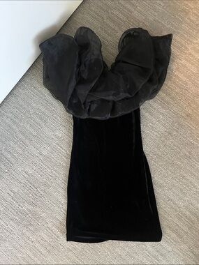 Zara Black off the Shoulder Velvet Dress with puff Ruffle